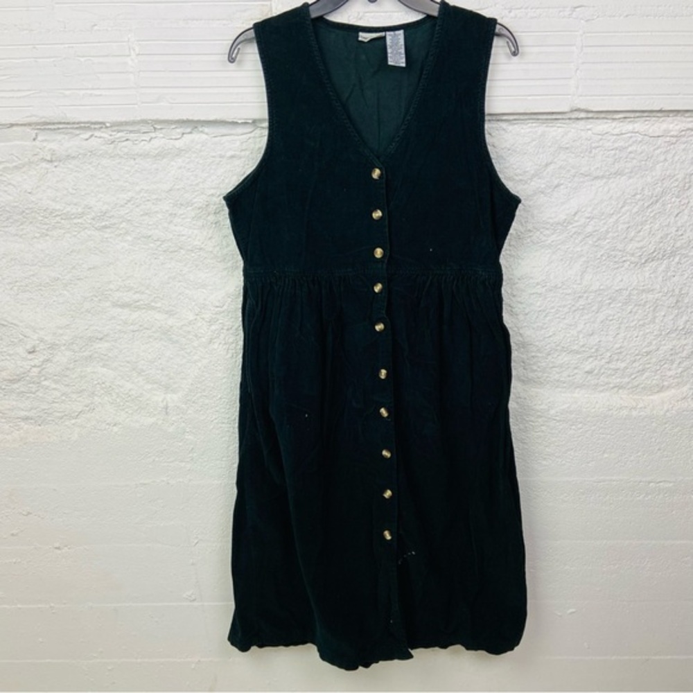 Cabin Creek vintage corduroy cotton Black Sleeveless button up Midi Dress SZ 12